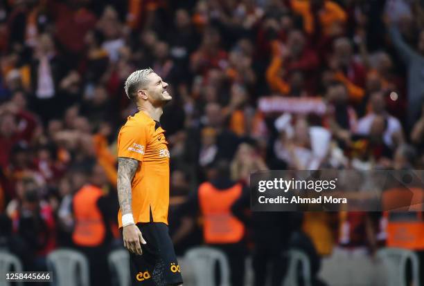 Mauro Icardi of Galatasaray looks dejected during the Super Lig match between Galatasaray and Fenerbahce at NEF Stadyumu on June 4, 2023 in Istanbul,...