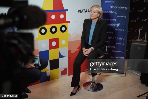 Marjan Rintel, chief executive officer of KLM division at Air France-KLM Group, during a Bloomberg Television interview on the sidelines of the...