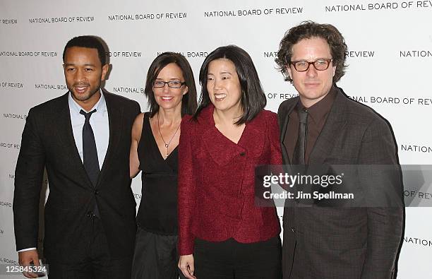 John Legend, Lesley Chilcott, Michelle Rhee and Davis Guggenheim attend the 2011 National Board of Review of Motion Pictures Gala at Cipriani 42nd...