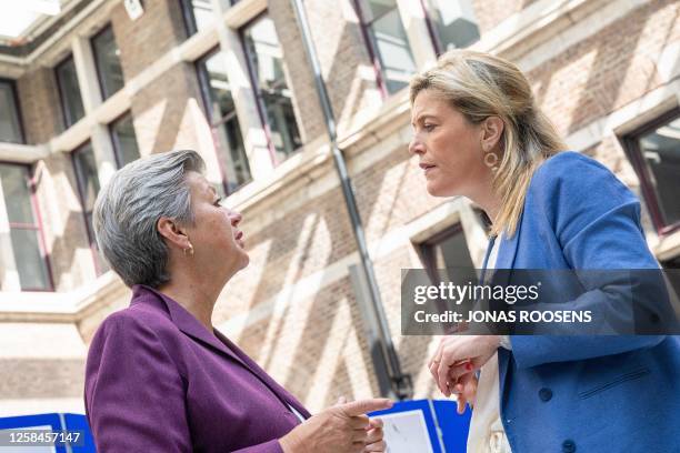 European Commission commissioner of Home affairs Ylva Johansson and Interior Minister Annelies Verlinden pictured ahead of a meeting of the...