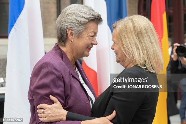 European Commission commissioner of Home affairs Ylva Johansson and German interior minister Nancy Faeser are pictured at a meeting of the 'Coalition...