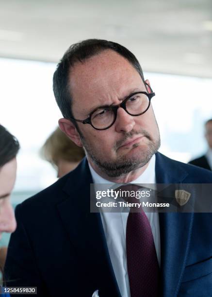 Belgium Deputy Prime Minister and Minister of Justice and the North Sea Vincent Van Quickenborne is talking to media at the end of a meeting on:...