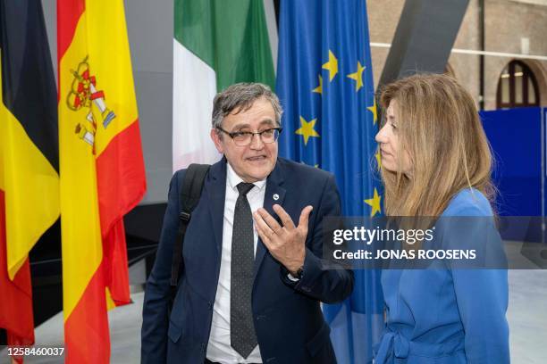 French Eurojust member Baudoin Thouvenot and Adminstrator of the Drug Enforcement Administration Anne Milgram are seen at a meeting of the 'Coalition...