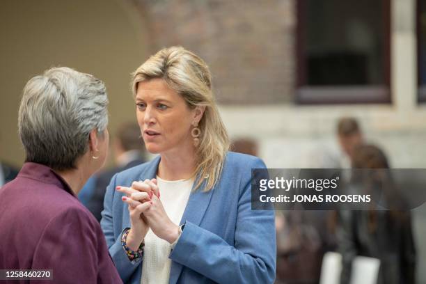 European Commission commissioner of Home affairs Ylva Johansson and Interior Minister Annelies Verlinden are pictured at a meeting of the 'Coalition...