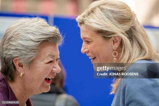 European Commission commissioner of Home affairs Ylva Johansson and Interior Minister Annelies Verlinden are pictured at a meeting of the 'Coalition...