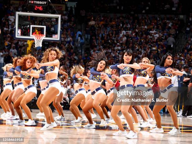 The Denver Nuggets Dancers perform during Game Two of the 2023 NBA Finals on June 4, 2023 at the Ball Arena in Denver, Colorado. NOTE TO USER: User...