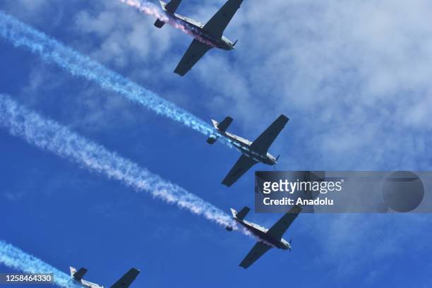 Aerobatics team of the Indonesian Air Force performs at the opening of the 2023 Multilateral Naval Exercise Komodo in Makassar, South Sulawesi...