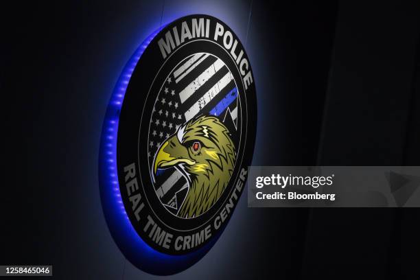 Signage at the Miami Police Department Real Time Crime Center in Miami, Florida, US, on Thursday, March 30, 2023. While crime rates are at a roughly...