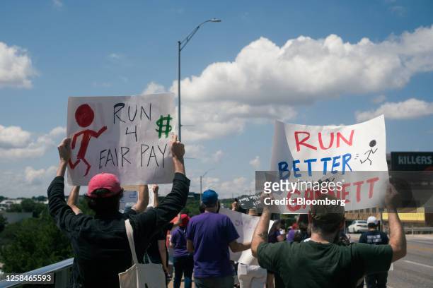 Austin American-Statesman journalists during a nationwide strike against Gannet in Austin, Texas, US, on Monday, June 5, 2023. Reporters and...