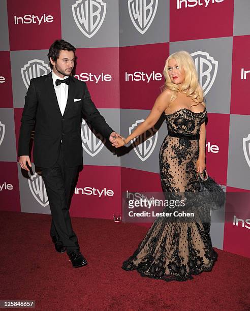 Singer Christina Aguilera and Matt Rutler arrive at the 2011 InStyle And Warner Bros. 68th Annual Golden Globe Awards post-party held at The Beverly...