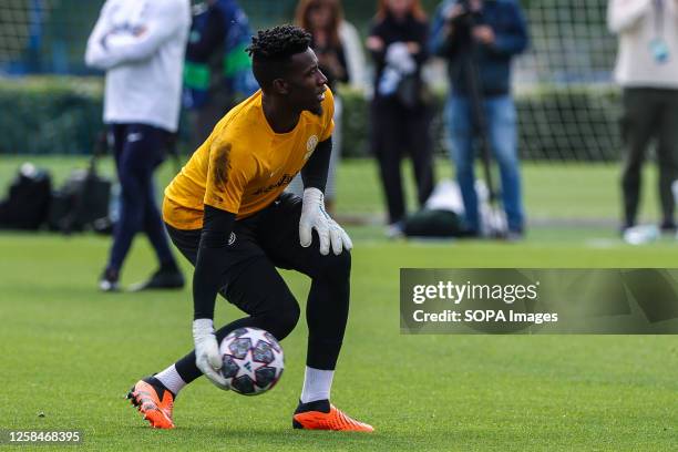 Andre Onana of FC Internazionale in action during the UEFA Champions League Final media day of FC Internazionale training session at Suning Training...