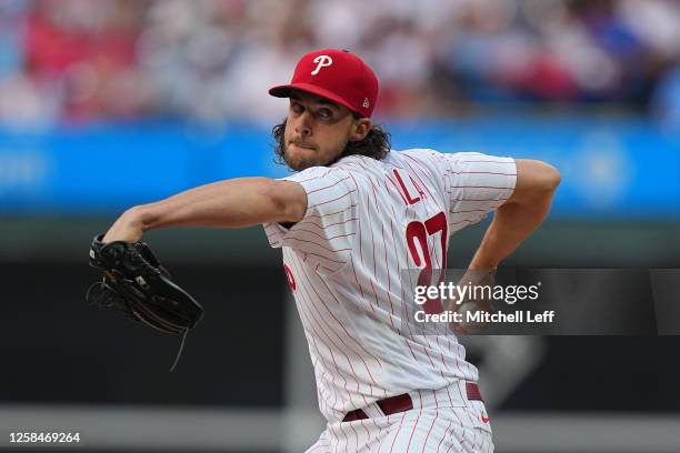 Aaron Nola of the Philadelphia Phillies pitches in the top of the second inning against the Detroit Tigers at Citizens Bank Park on June 5, 2023 in...