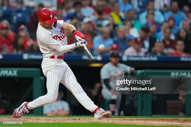 Trea Turner of the Philadelphia Phillies hits a solo home run in the bottom of the fifth inning against the Detroit Tigers at Citizens Bank Park on...