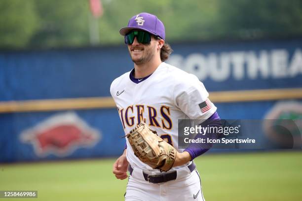 Tigers outfielder Dylan Crews during the 2023 SEC Baseball Tournament game between the South Carolina Gamecocks and the LSU Tigers on May 24, 2023 at...