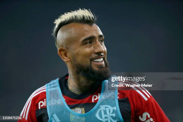 Arturo Vidal of Flamengo looks on during the match between Vasco da Gama and Flamengo as part of Brasileirao 2023 at Maracana Stadium on June 5, 2023...