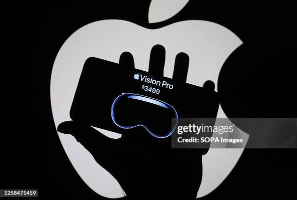 In this photo illustration, Apple Vision Pro logo and price of a ...