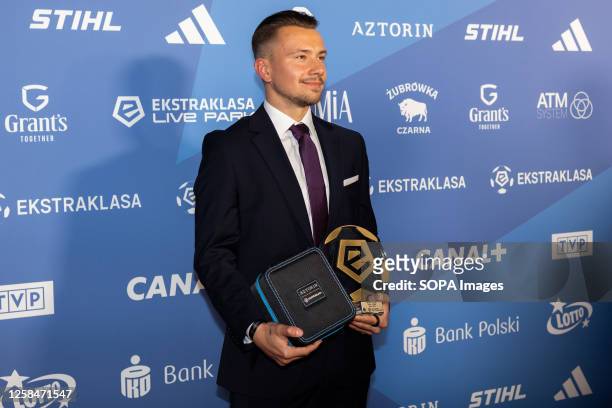 Fran Tudor of Rakow Czestochowa with award for the best defender of the season 2022/23 seen during the Gala of Ekstraklasa 2023 in Warsaw....