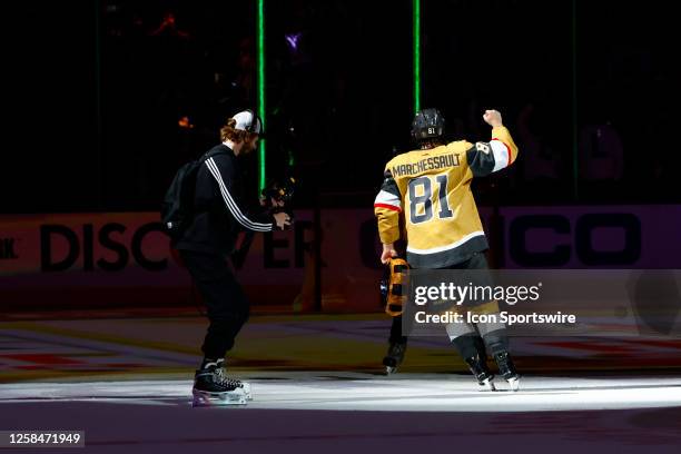 Jonathan Marchessault of the Vegas Golden Knights is recognized as the player of the game after winning Game Two of the NHL Stanley Cup Final between...