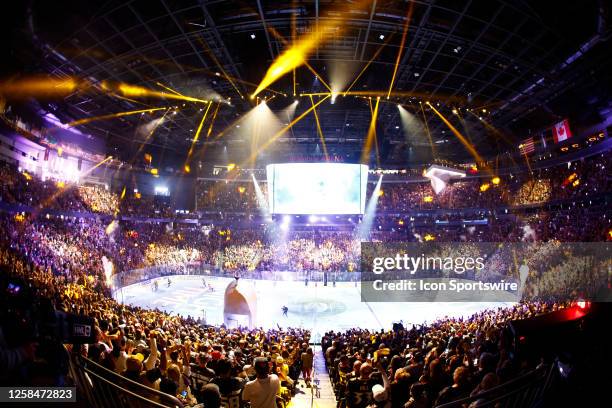 General view of fans in the stands during the pre-game show prior to Game Two of the NHL Stanley Cup Final between the Florida Panthers and the Vegas...