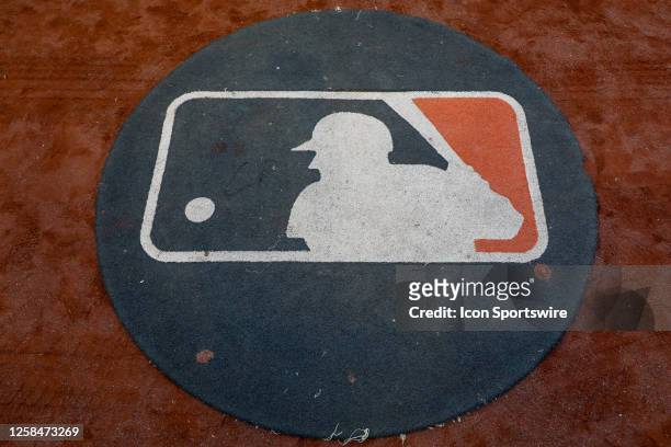 General view of the MLB logo on a batting circle prior to a regular season game between the Baltimore Orioles and San Francisco Giants on June 2,...