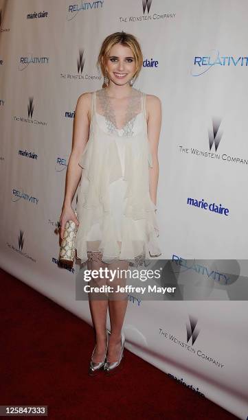 Emma Roberts arrives at The Weinstein Company and Relativity Media's 2011 Golden Globe After Party presented by Marie Claire held at Bar 210 at The...