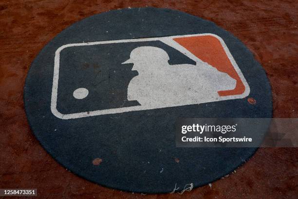 General view of the MLB logo on a batting circle prior to a regular season game between the Baltimore Orioles and San Francisco Giants on June 2,...