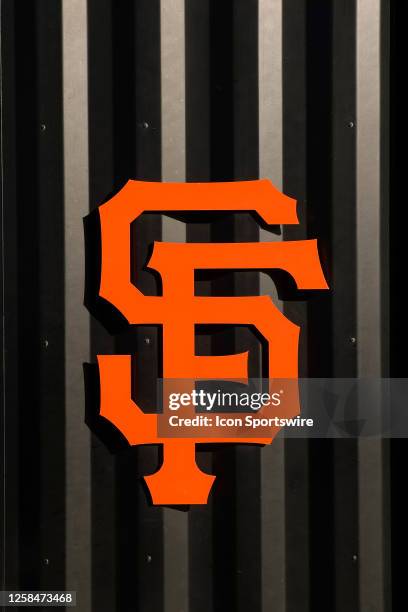 Detailed view of a San Francisco Giants logo prior to a regular season game between the Baltimore Orioles and San Francisco Giants on June 2, 2023 at...