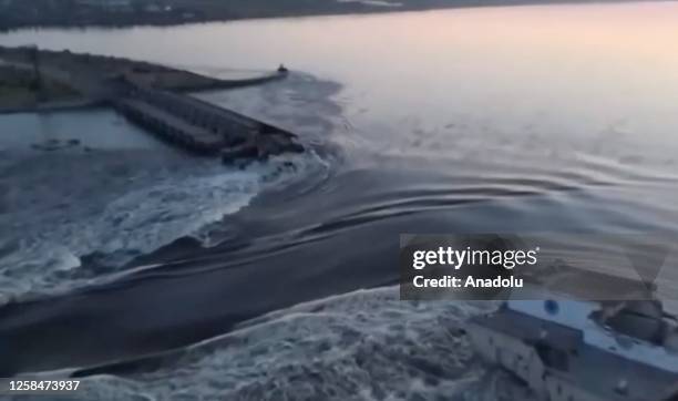 Screen grab captured from a video shows the Kakhovka Hydroelectric Power Plant after a blast occurred in plant which is in the Russian-controlled...