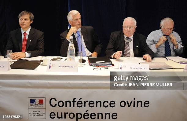 French Agriculture Minister Michel Barnier heads on September 5 in Limoges, central France, the first European sheep sector conference with...