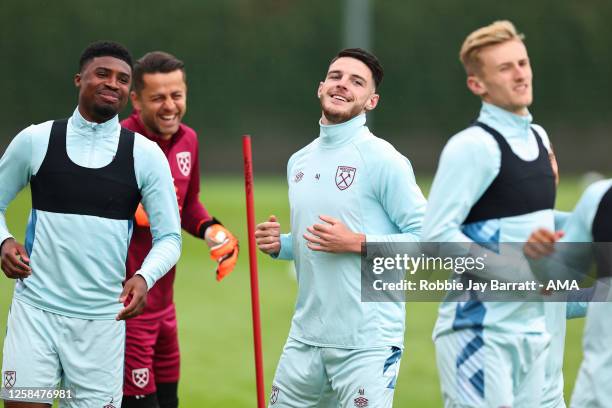 Declan Rice of West Ham United training with teammates prior to the UEFA Europa Conference League 2022/23 final match between ACF Fiorentina and West...