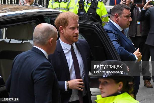 Prince Harry arrives to testify in his High Court case against Mirror Group Newspapers at The Rolls Building in London, UK, on Tuesday, June 6, 2023....