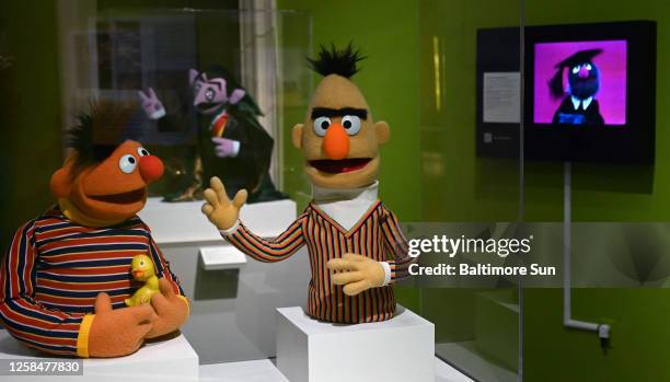 Ernie and Bert puppets designed by Jim Henson are in The Jim Henson Exhibition: Imagination Unlimited exhibit at the Maryland Center for History and...