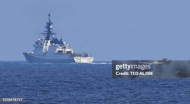 Coast guard ship Stratton takes part in a maritime exercise with Japan and the Philippines in the South China Sea off Mariveles, Bataan province on...