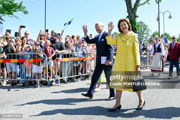 Sweden's King Carl XVI Gustaf and Sweden's Queen Silvia visit Strängnäs, Sweden, on National Day, June 6, 2023. Sweden celebrates 500 years since...