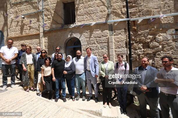 Diplomats from different European countries and European Union Representative of Palestine Sven Kuhn von Burgsdorff pose after visiting the...