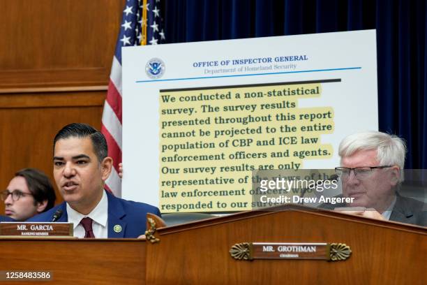 Subcommittee ranking member Rep. Robert Garcia speaks as subcommittee chairman Rep. Glenn Grothman looks on during a House Oversight Subcommittee on...