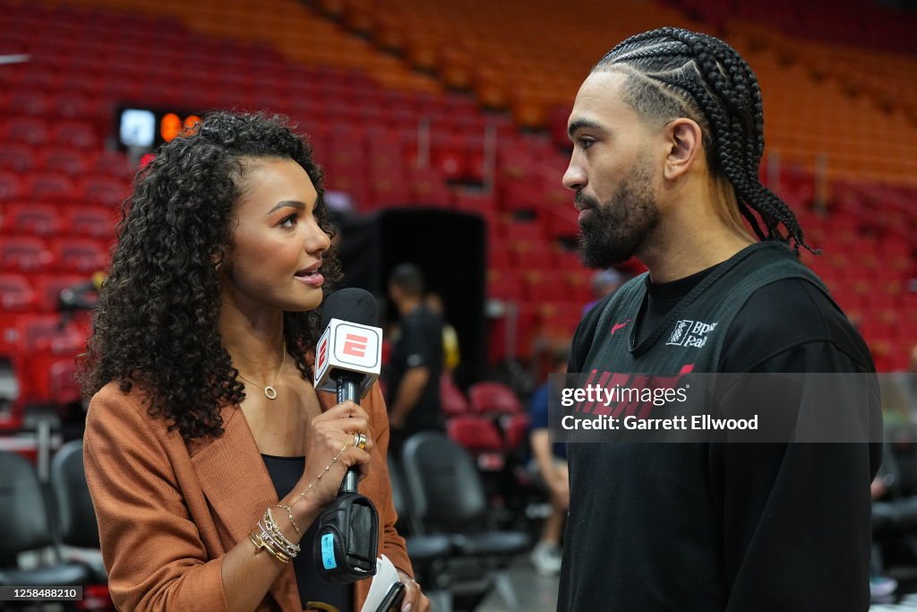 Nba Interview Malika Andrews interviews Gabe Vincent of the Miami Heat during 2023 ...