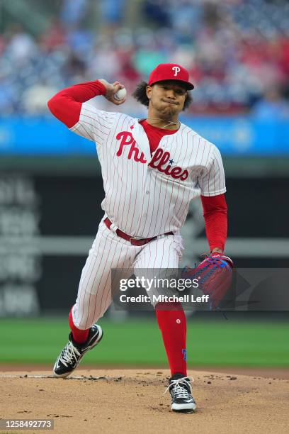 Taijuan Walker of the Philadelphia Phillies pitches in the top of the first inning against the Detroit Tigers at Citizens Bank Park on June 6, 2023...