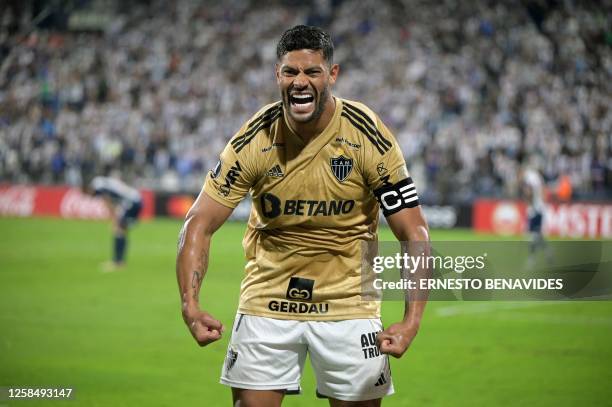 Atletico Mineiro's forward Hulk celebrates after scoring during the Copa Libertadores group stage second leg football match between Peru's Alianza...