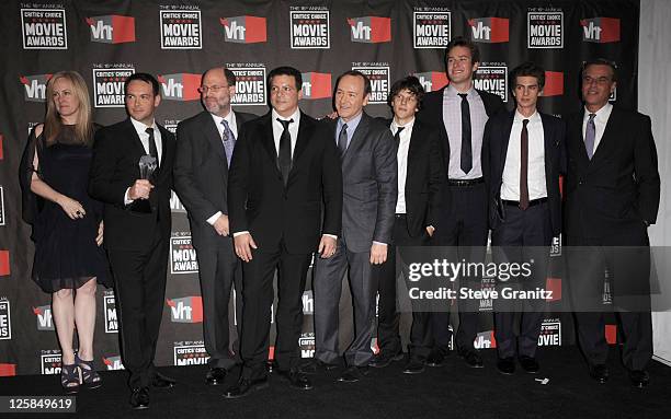 Producers Cean Chaffin, Dana Brunetti, Scott Rudin, Michael De Luca and Kevin Spacey, actors Jesse Eisenberg, Armie Hammer and Andrew Garfield, and...