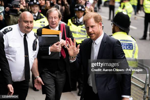 The Duke of Sussex arriving at the Rolls Buildings in central London to give evidence in the phone hacking trial against Mirror Group Newspapers . A...