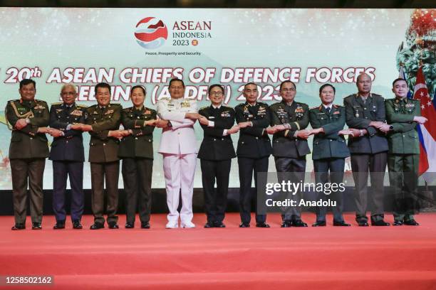 Military chiefs of Southeast Asian countries pose for a photo during the Association of Southeast Asian Nations Chief of Defense Forces Meeting in...