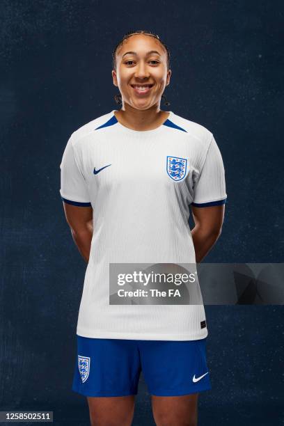 Lauren James poses during the England Women's Football Kit Launch at St Georges Park on April 4, 2023 in Burton-upon-Trent, England.