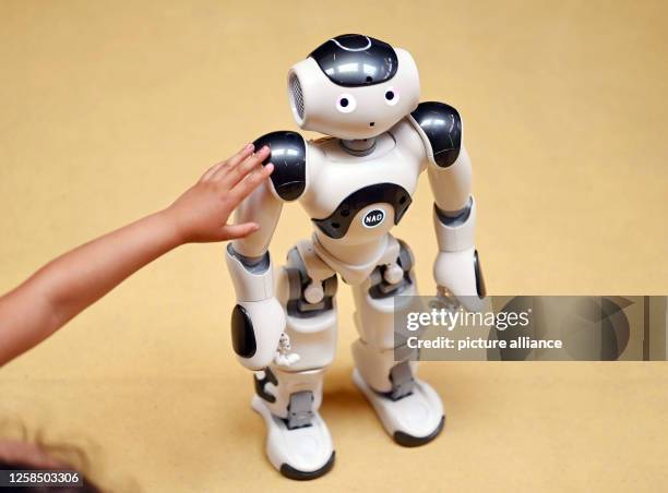 June 2023, Baden-Württemberg, Karlsruhe: The humanoid robot "NAO" is introduced in the inclusive daycare center at the Lebenshilfehaus Karlsruhe....