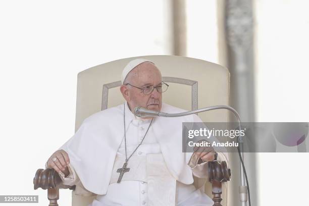 Pope Francis attends his weekly general audience at St. Peter's Square in Vatican City, Vatican on June 07, 2023. At the end of the audience, Pope...