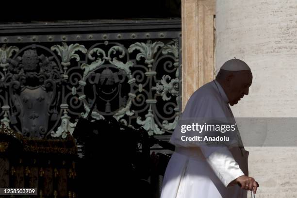 Pope Francis attends to the faithful as he arrives for his weekly general audience at St. Peter's Square in Vatican City, Vatican on June 07, 2023....