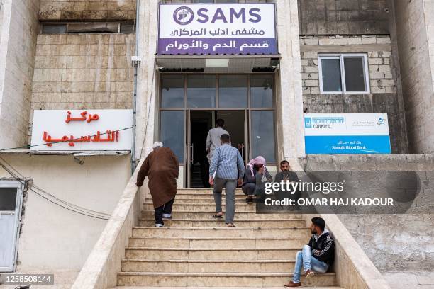 In this picture taken on May 2 people enter the complex serving as the Thalassemia centre and the Haematology and Oncology department run by the...