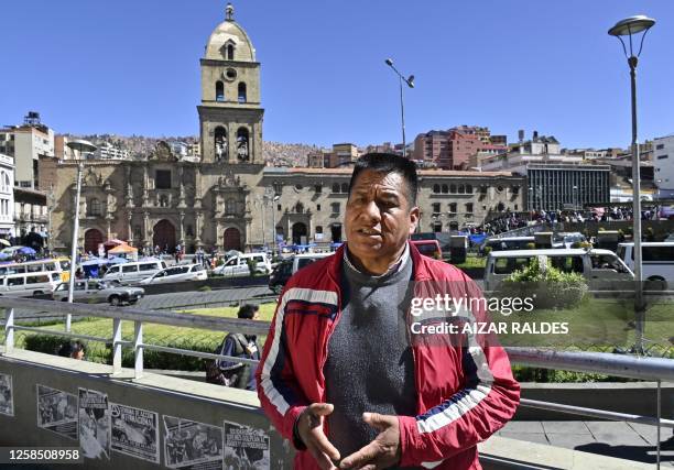 Bolivian former Jesuit priest Pedro Lima, who claimed he was expelled from the Jesuit order in 2001 for reporting abuses, gestures as he speaks...