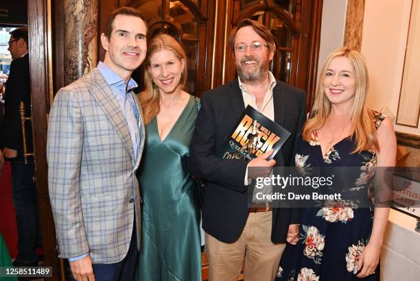 Host Jimmy Carr, Karoline Copping, David Mitchell and Victoria Coren Mitchell attend the Gala Night performance of "We Will Rock You" at the London...