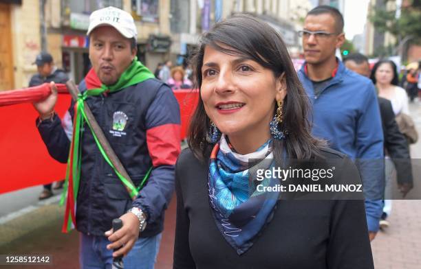 Colombia's Minister of Mines and Energy Irene Velez attends a rally in support of Colombian President Gustavo Petro's social reforms in Bogota on...